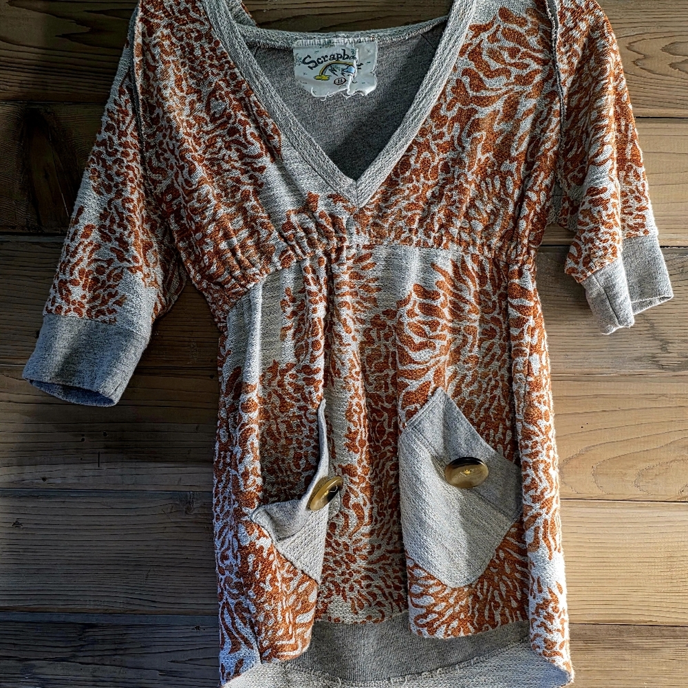 Scrapbook Orange and Gray Textured Top